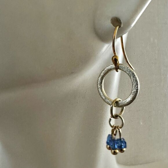 Elaine Chu Handcrafted Gold & Blue Beaded Dangle Earrings - Picture 1 of 8